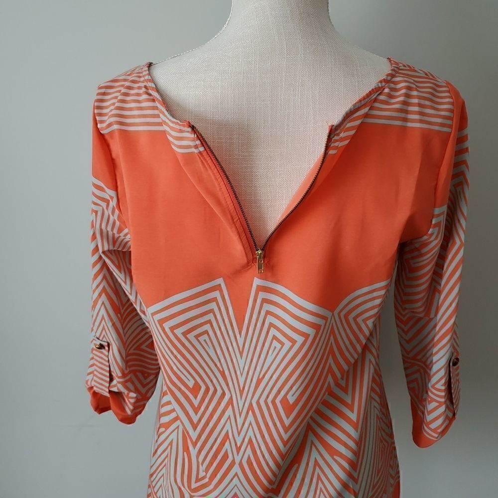 Pink Owl Women's V Neck Long Sleeve Azrec Print Top Size Small - Picture 5 of 6